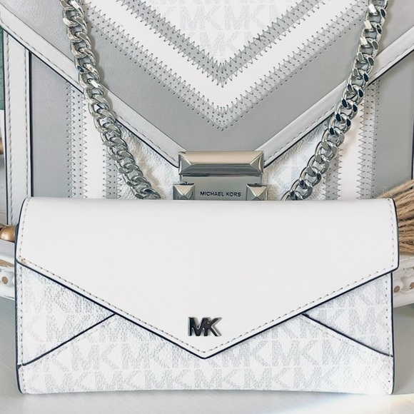 MICHAEL KORS Jet Set Whitney Signature Slim Envelope Wallet White Grey Gray New - Picture 1 of 11